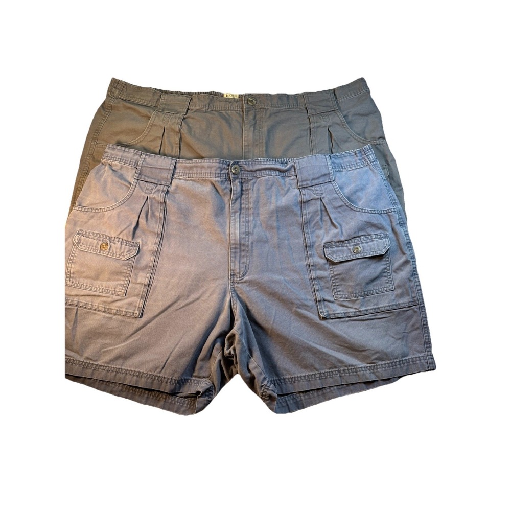 Red Head Mens Sz 46 Blue & Gray Cargo‎ Shorts Elastic Waist Cotton Canvas 2Pc